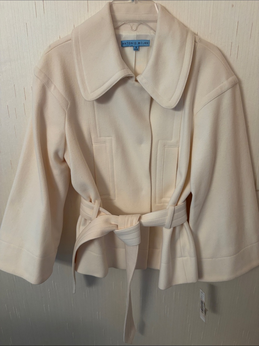 ANTONIO MELANI Cream Belted Short Wool Coat